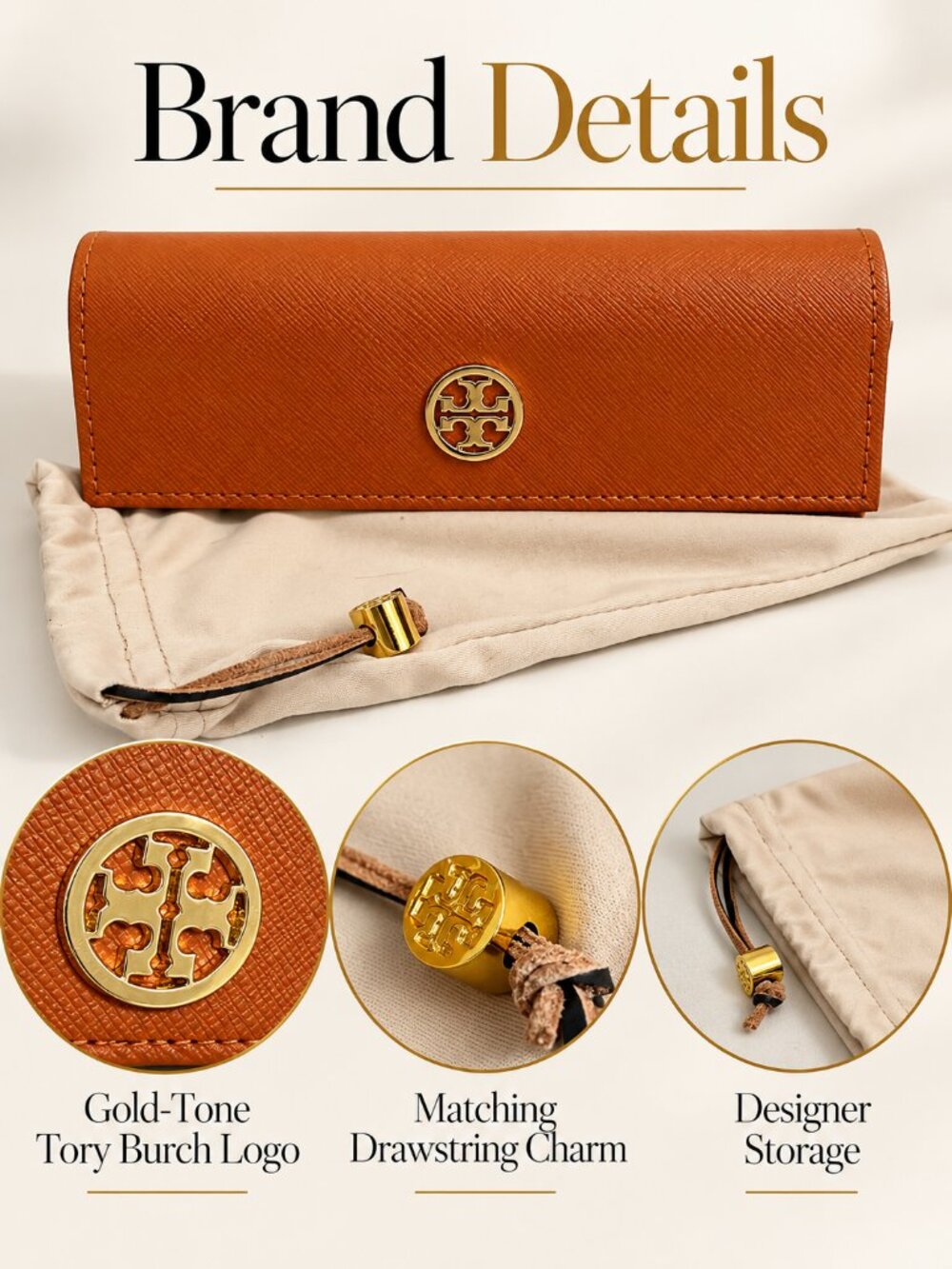 Tory Burch Brown Saffiano Eyewear Case with Dust Bag - Picture 3 of 6